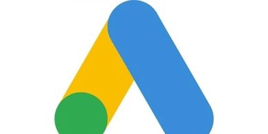 Google Ads logo with blue, yellow, and green shapes.
