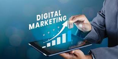 Person holding tablet showing digital marketing growth chart.