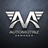 Sleek silver logo for Automotriz Armando with stylized 'AA' and wings.