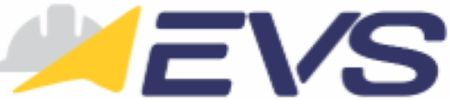 Logo with a yellow paper airplane and the letters EVS.