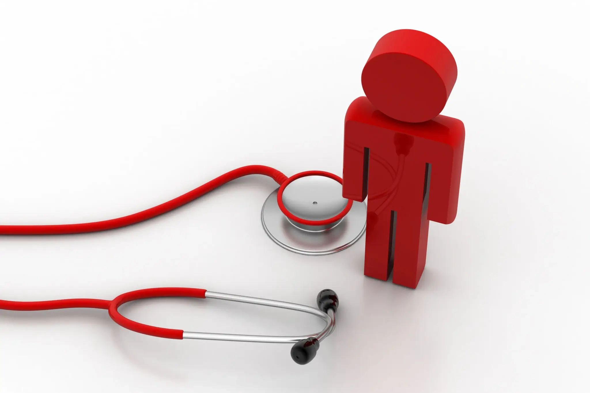 Red 3D figure standing next to a stethoscope