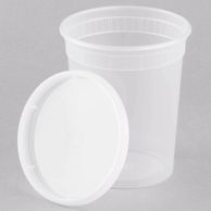 Clear plastic container with a detachable lid placed on a gray surface.