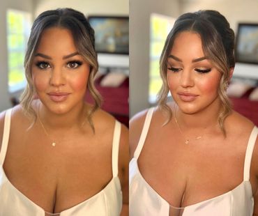 Glowy soft glam bridal makeup for Sacramento bride with freckles