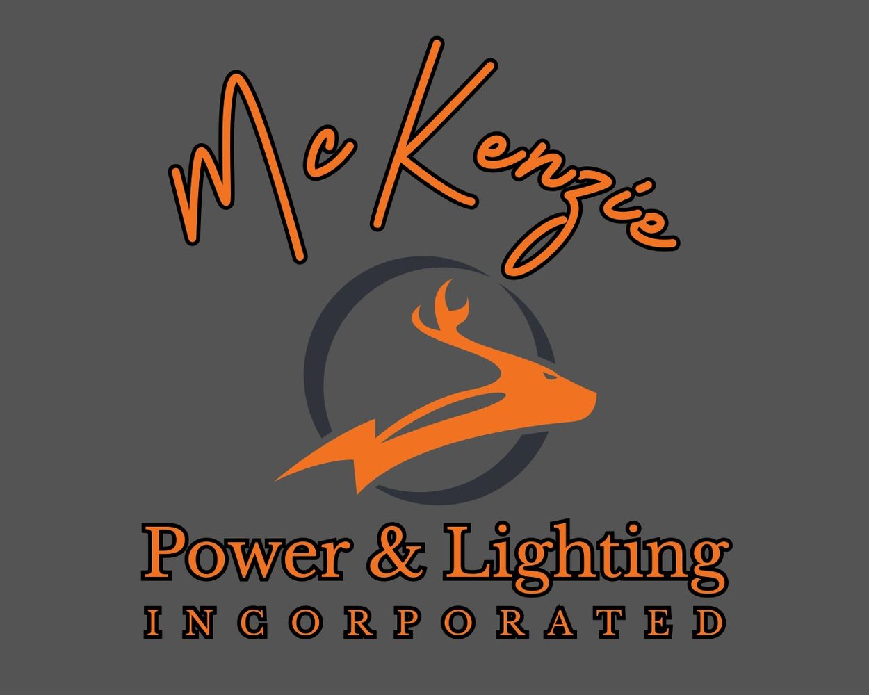 Logo of McKenzie Power & Lighting Incorporated with an orange deer head and stylish text.