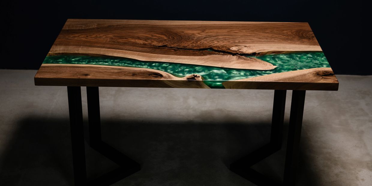  Custom Live Edge Black Walnut Epoxy Coffee Table in Vail, CO