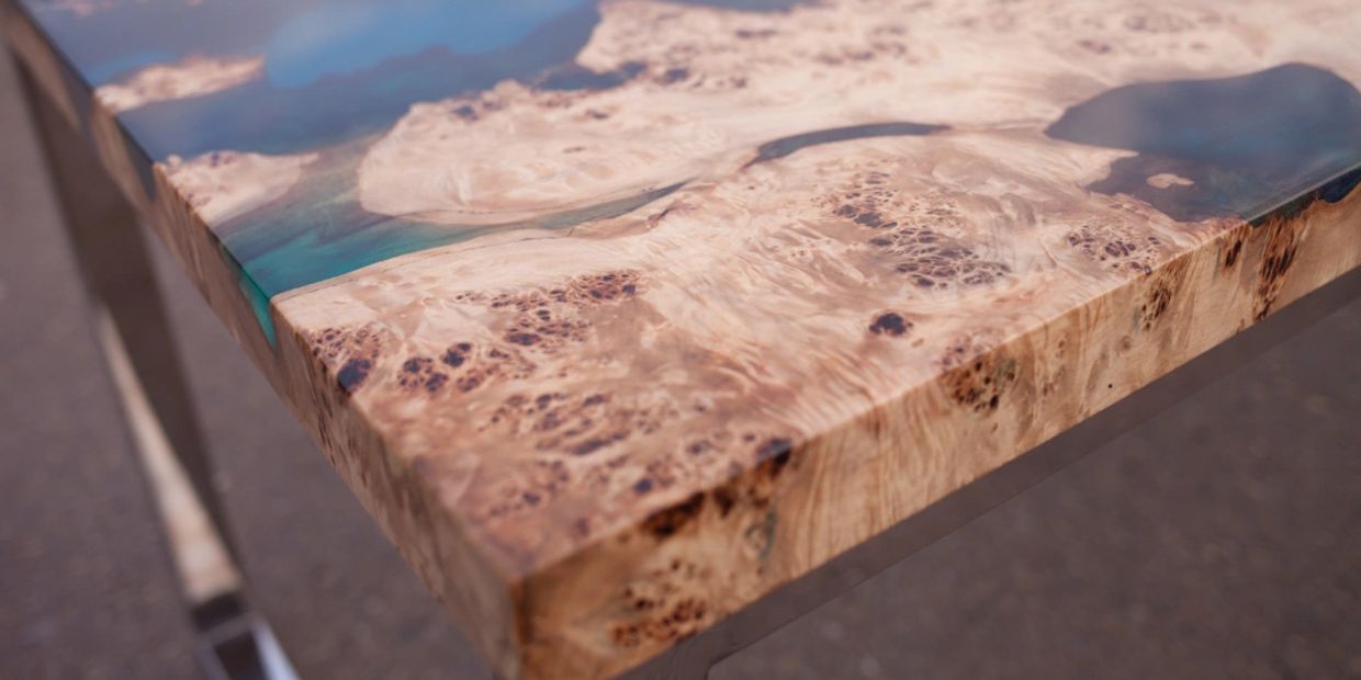 Corner of a Maple Live Edge Epoxy Table in Vail, CO