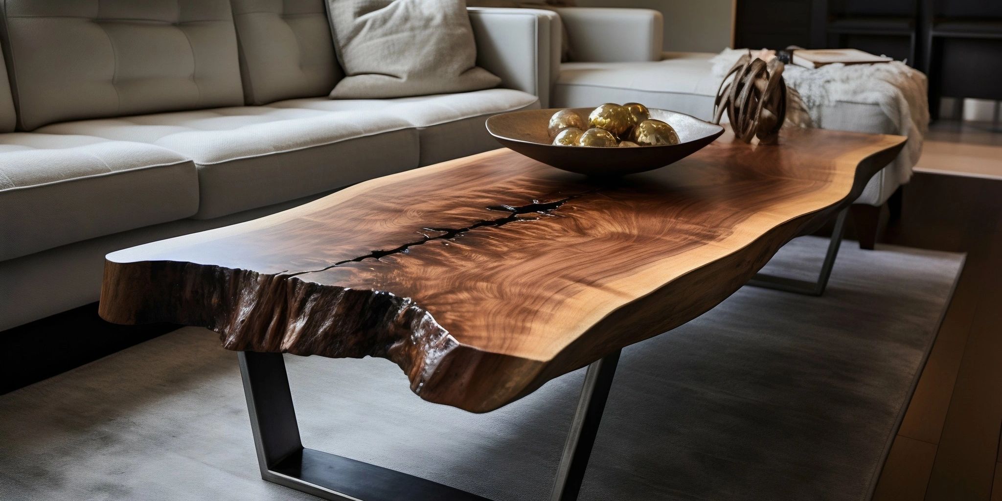 Example of a Live Edge Walnut Coffee Table in a home in Colorado