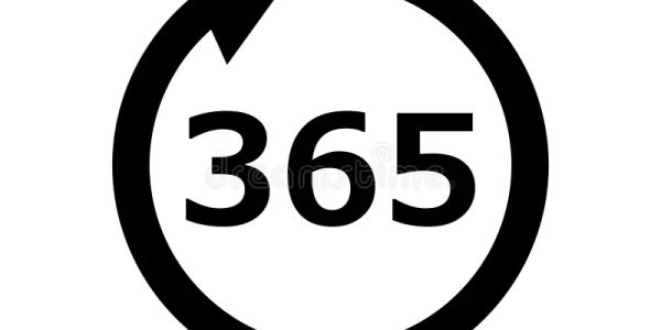 Black circular arrow with number 365 inside on white background.