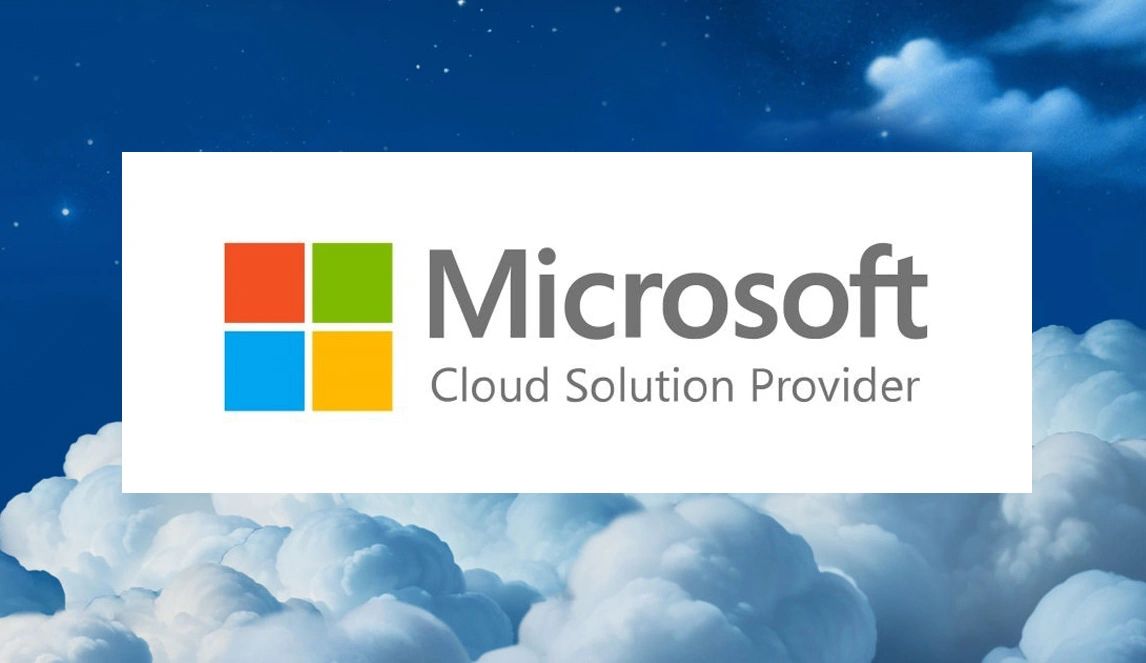 Microsoft Cloud Solution Provider logo with a cloud background.