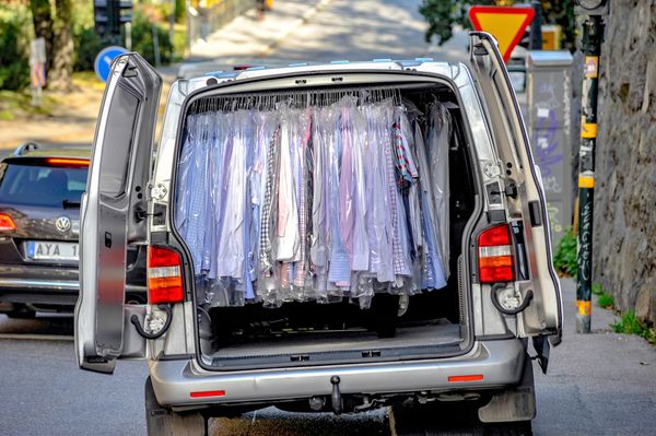 Delivery van full of dry cleaning