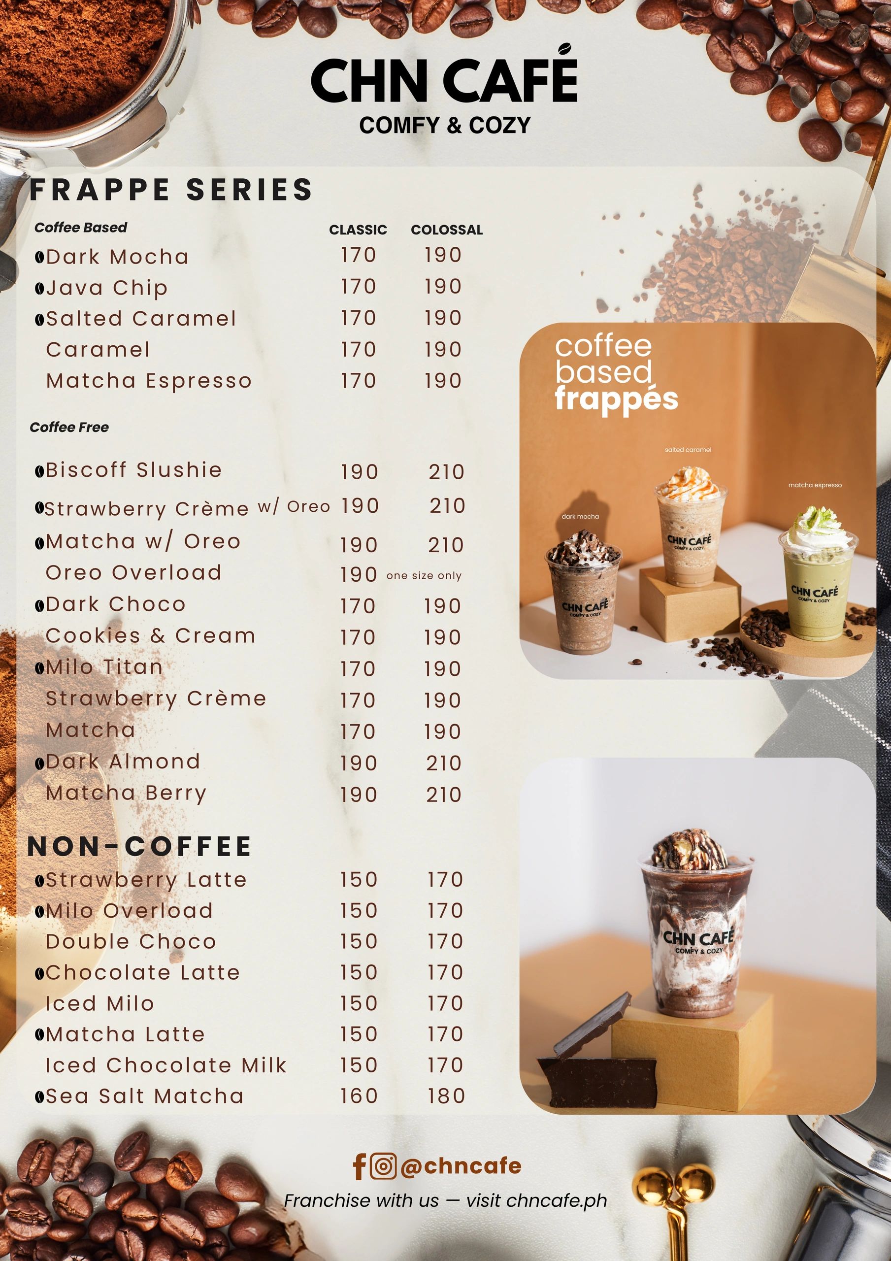 CHN Cafe Frappe and Non coffee menu