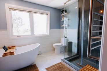 bathroom renovation with bathtub and shower