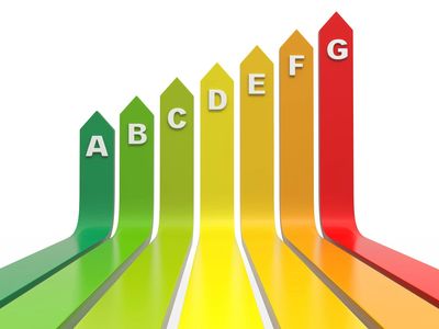 EPC Guide 3 Shades of Green, Yellow, Orange & Red Arrows Pointing Upwards.