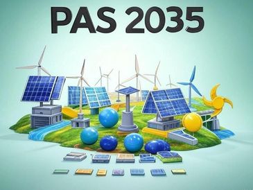 PAS 2035 image with windfarms and solar panels.