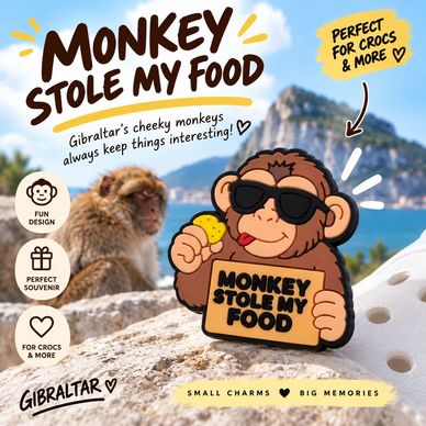 Monkey stole my food charm, perfect for Crocs and souvenirs.