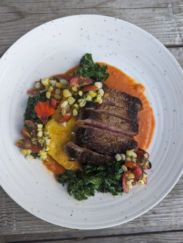 New York Strip Steak, Locally Sourced Vegetables from the farmers market. Cooked and Plated by chef