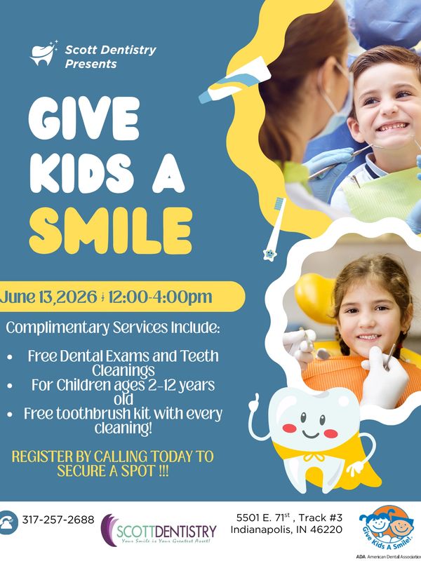Dental event for kids offering free exams, cleanings, and toothbrush kits on June 13, 2026.