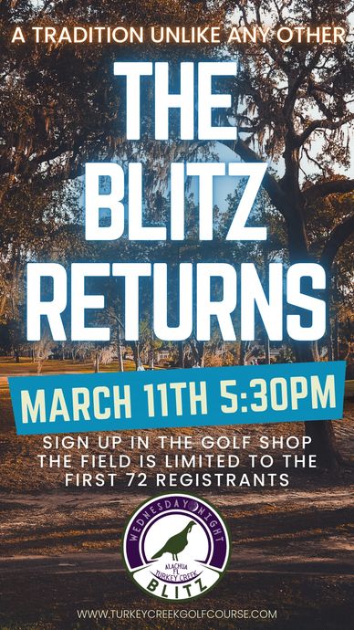 Poster for The Blitz event at Turkey Creek Golf Course on March 11th.