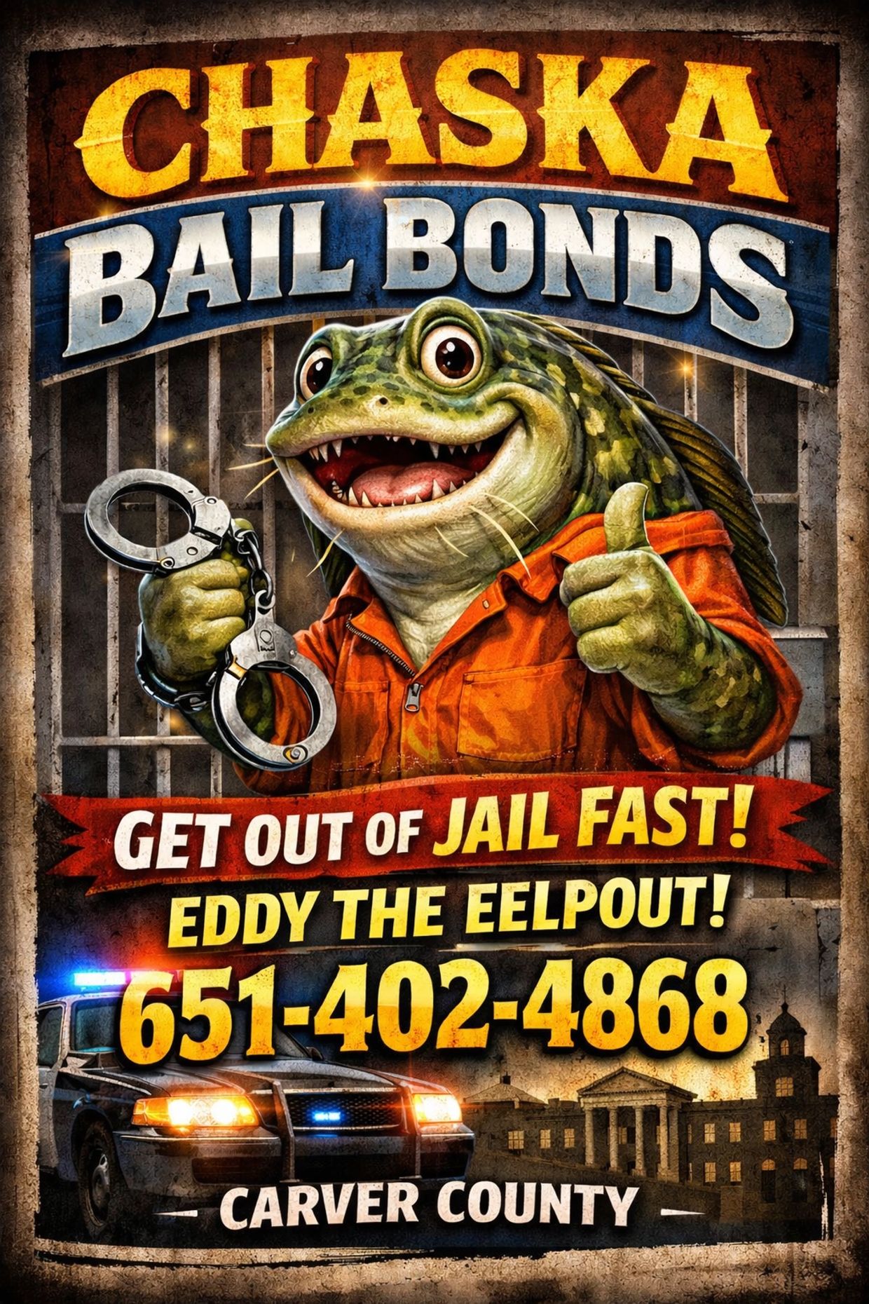 carver county bail bonds
chaska bail bonds
eddy the eelpout
651-402-4868

