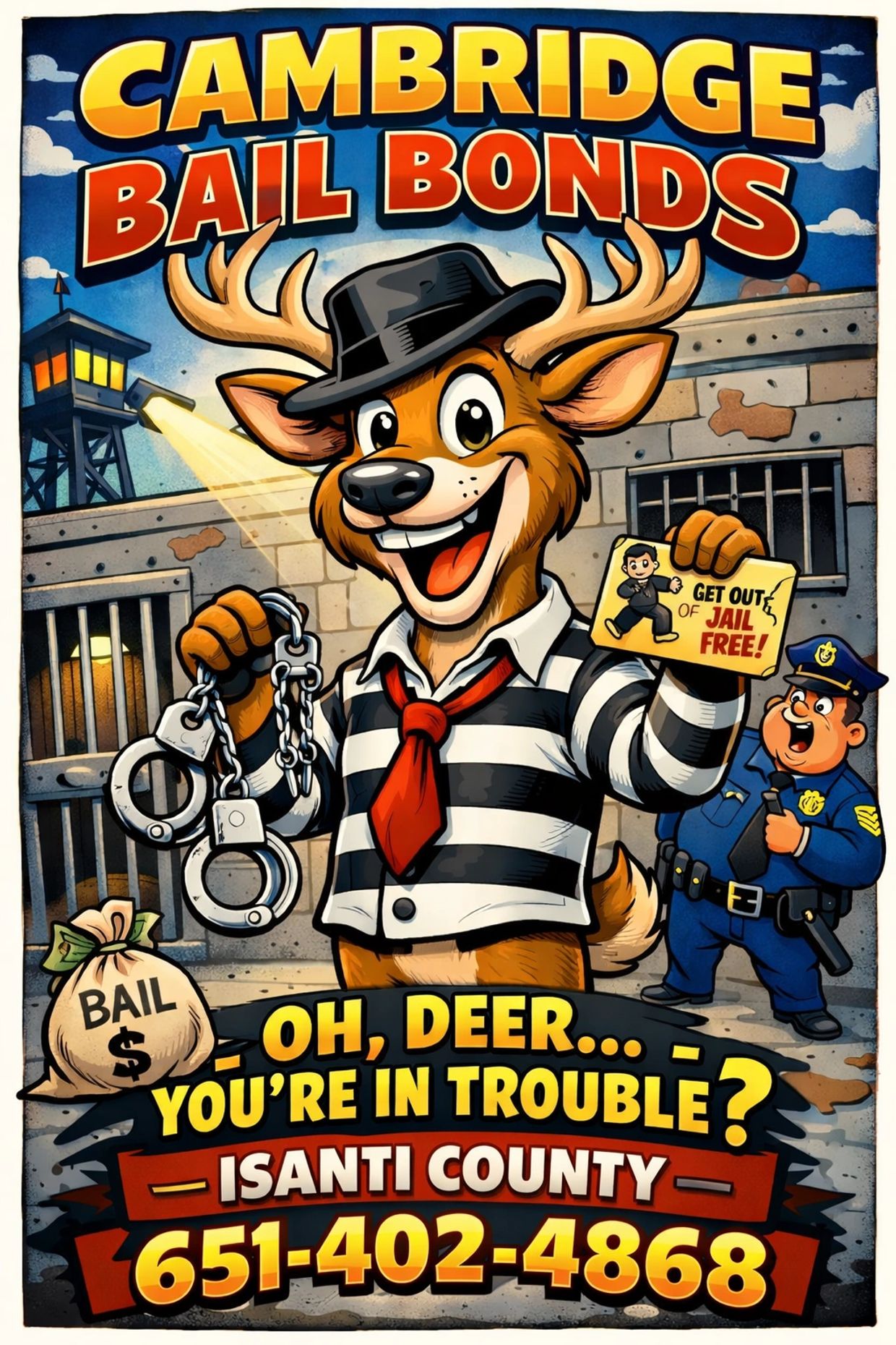cambridge bail bonds
isanti county bail bonds
Davey the deer
651-4024868