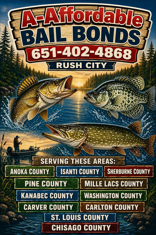 A-Affordable Bail Bonds Rush City MN featuring Minnesota walleye, crappie, and northern pike MN