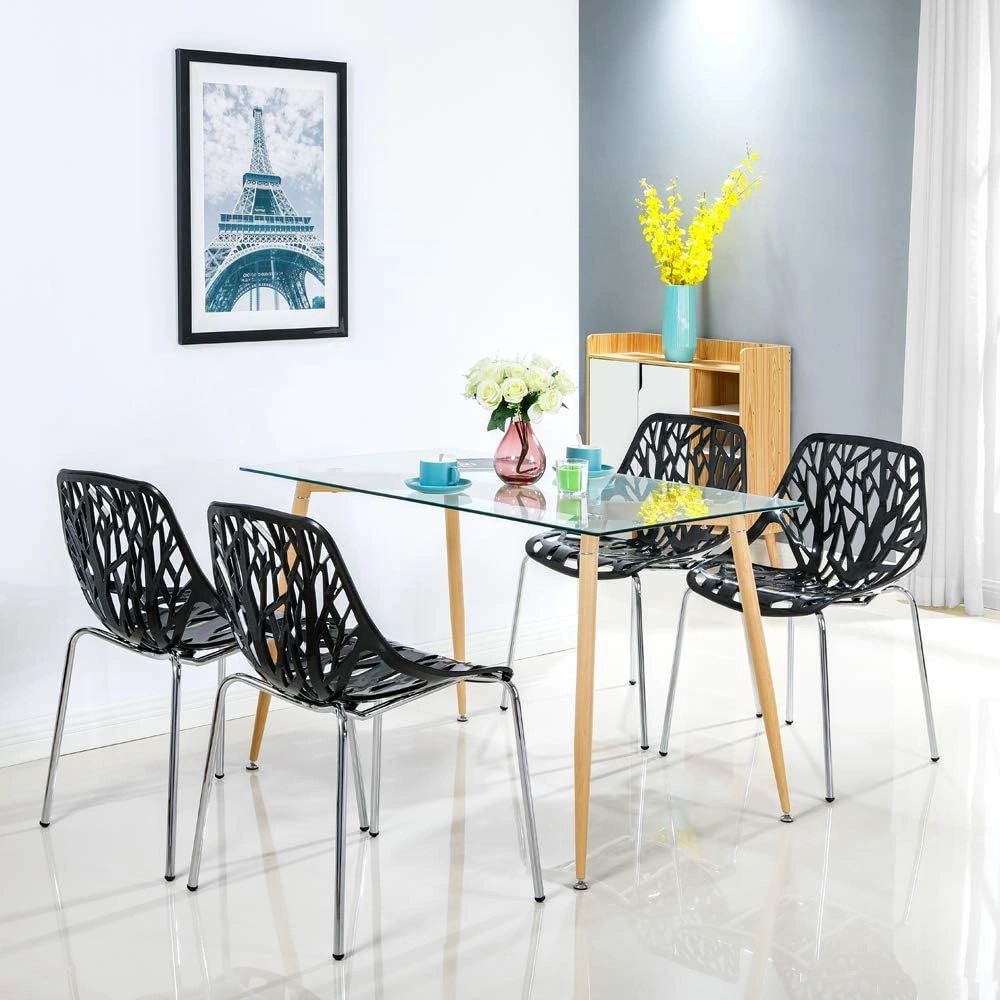 Bonnlo Modern Stackable Dining Chair Set of 4, Black