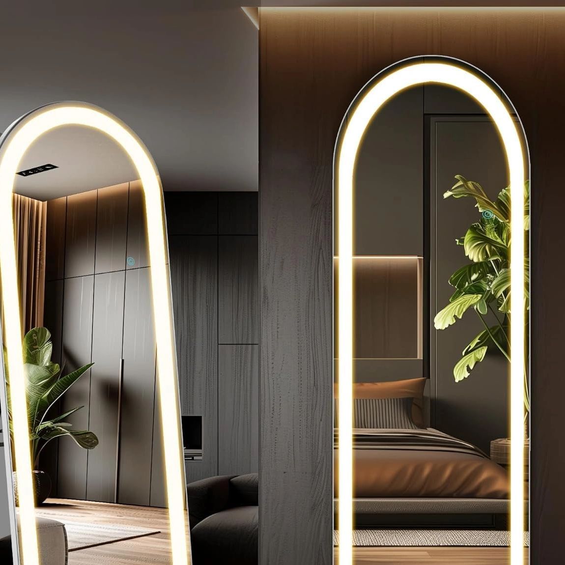 63"x20"Arched Full Length LED Mirror Gold, Standing or Leaning Full Body Mirror