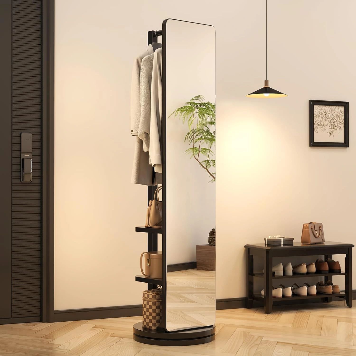 65.7 ''× 15.8 Full Length Mirror with Stand and Coat Rack