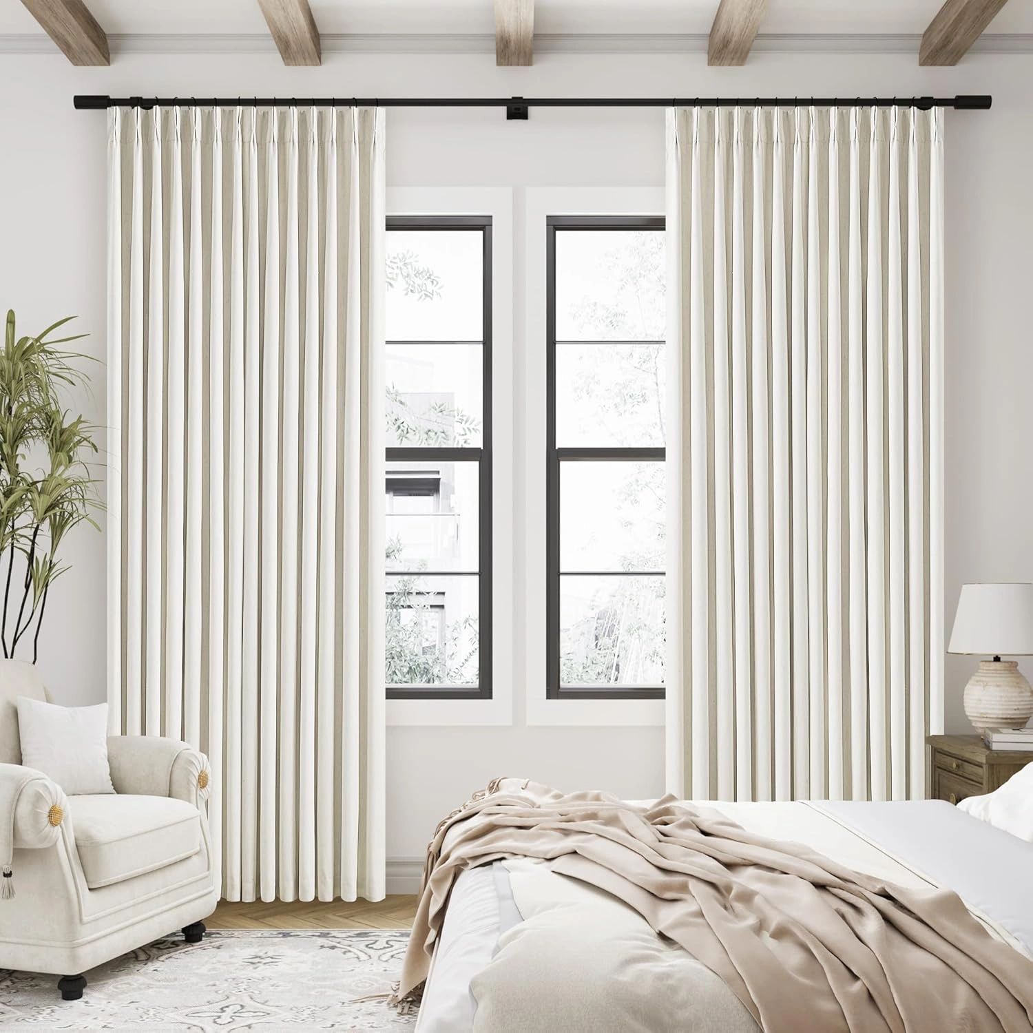 2 Panel - 90 Inch Pinch Pleated Linen Blackout Curtains