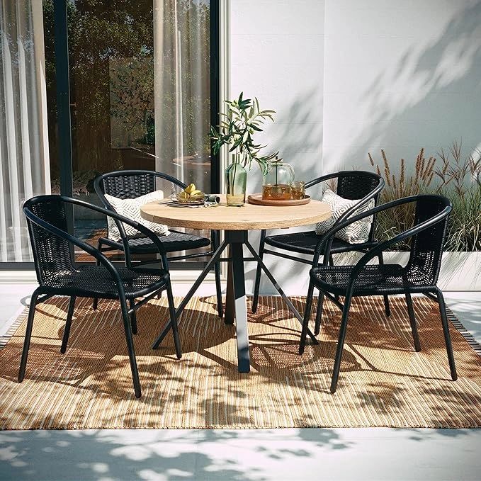 EMMA + OLIVER Set of 4 Modern Rattan Indoor/Outdoor Stack Chairs