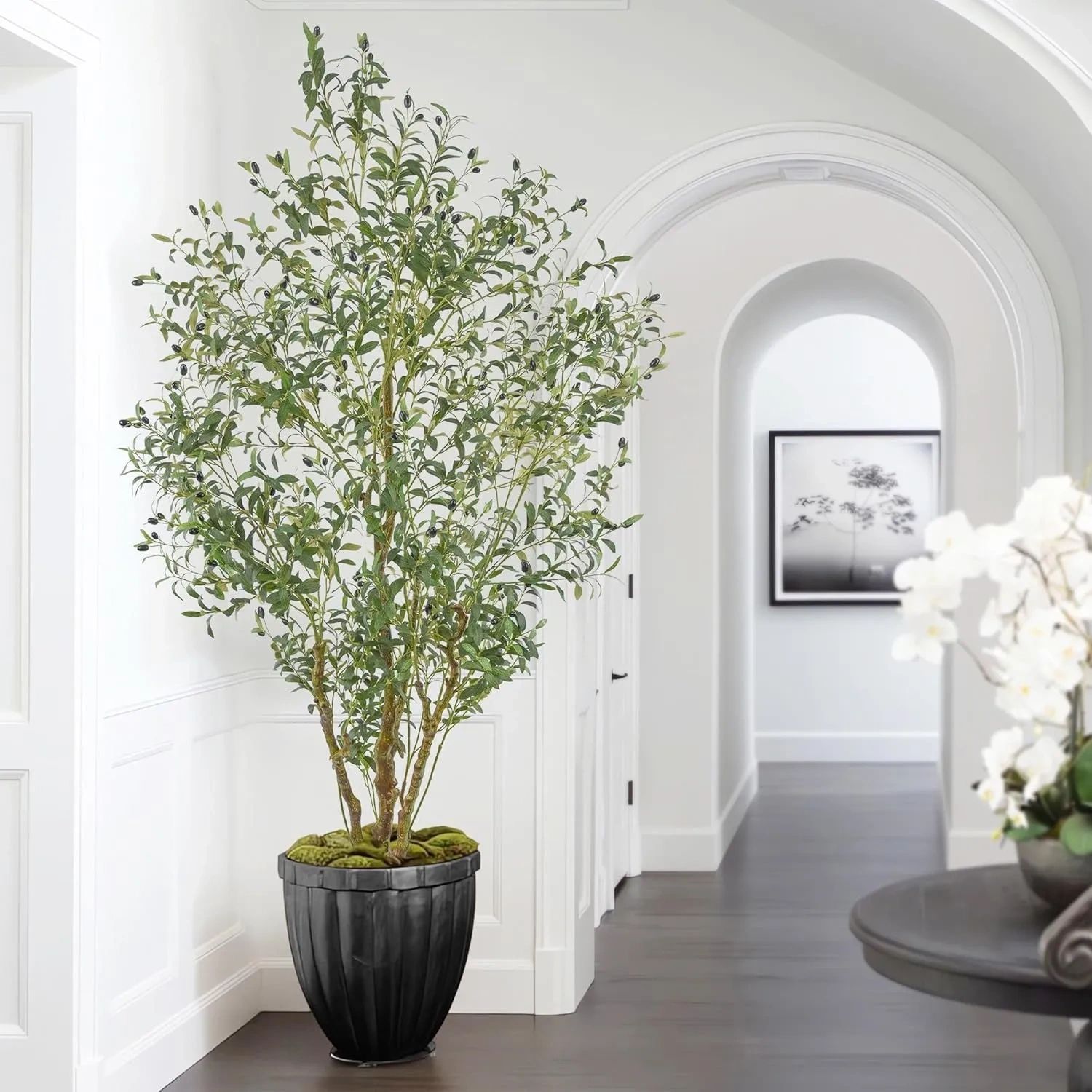 7ft Potted Artificial Silk Olive Tree with Realistic Branches Leaves and Fruits, for any room.