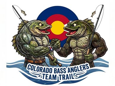 Two muscular fish shaking hands in front of Colorado flag.