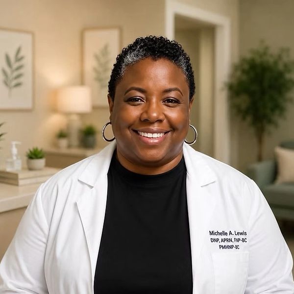 Smiling healthcare professional in white coat.