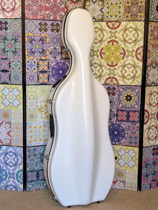 Sinfonica 4/4 White Fibreglass Cello Case with wheels