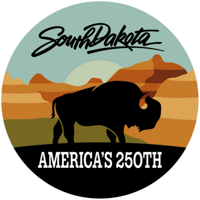 South Dakota badge with bison and desert landscape.