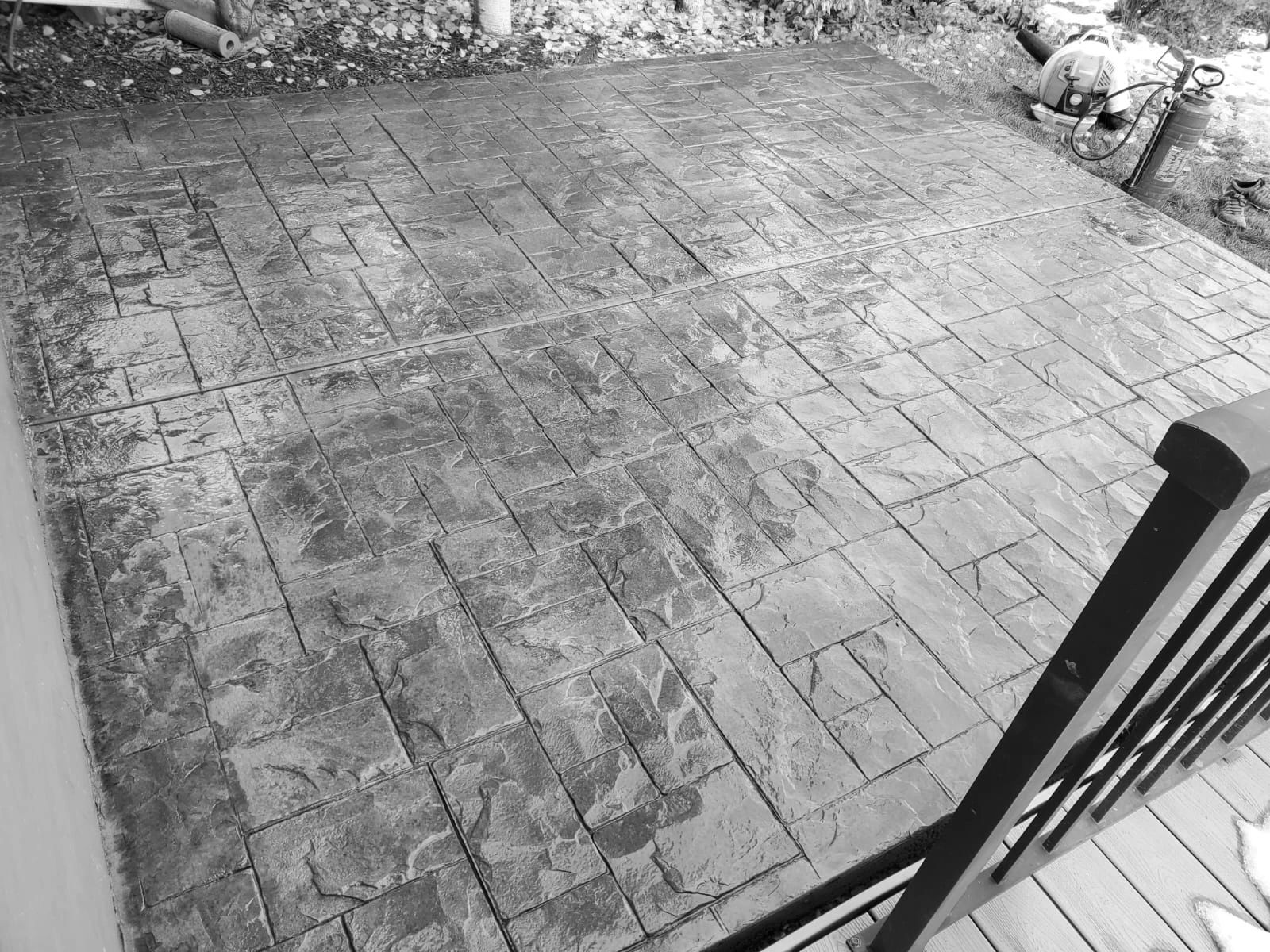 Concrete patio stamped with color