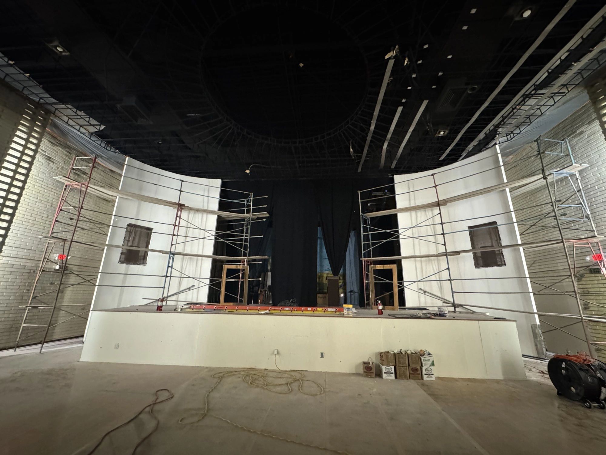 Metal stud framed stage build for a venue in Southern California