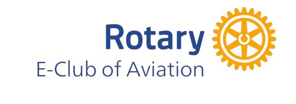 Logo of Rotary E-Club of Aviation with a gear symbol.