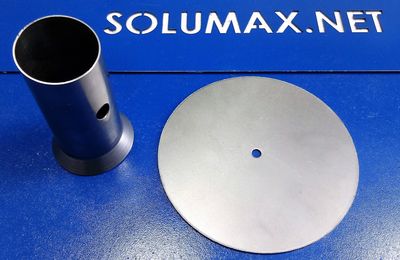 SOLUMAX Metal Spinning >
Flat aluminum circle, metal spun into a Power Intake Tube 
