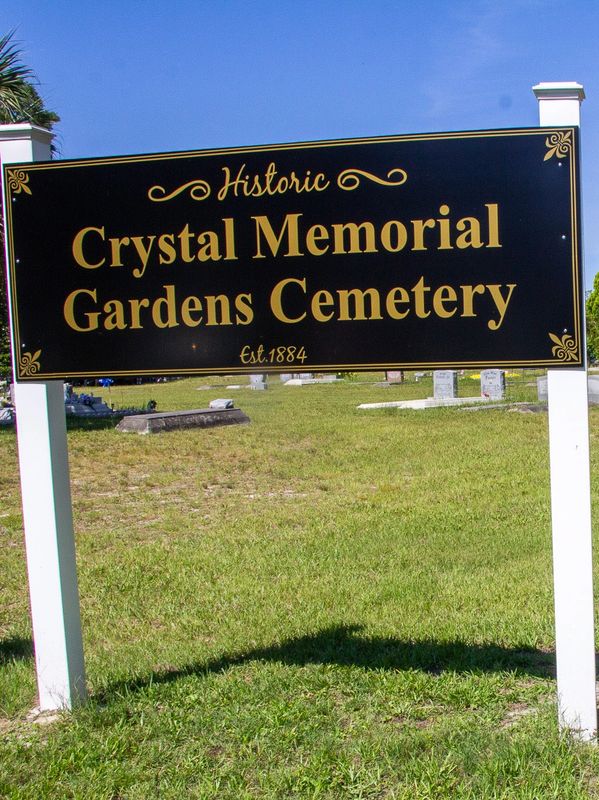 Historic sign for Crystal Memorial Gardens Cemetery established in 1884.