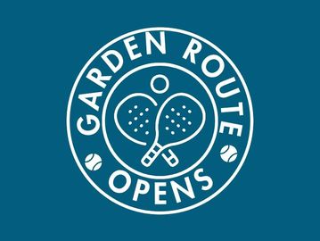 Logo with two crossed tennis rackets and the text 'Garden Route Opens'.