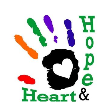 Colorful handprint with a heart and the words 'Heart & Hope'.