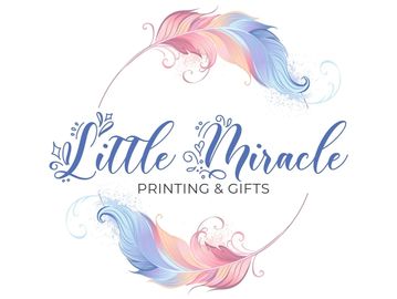 Elegant logo for Little Miracle Printing & Gifts with pastel feathers.