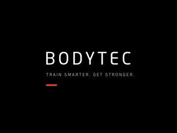 Bodytec logo with slogan on a black background.
