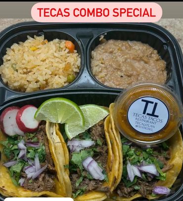 3 choice of Tacos/ and rice and beans to add to side. Perfect meal combo 