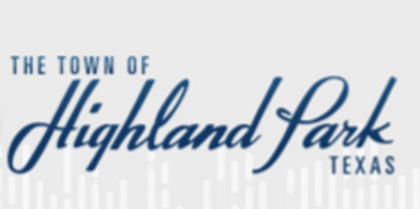 Image of Town of Highland Park TX logo in cursive with blue writing