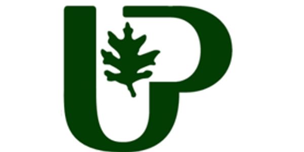 Image of University Park logo with leaf in the center initials up and leaf are all in green
