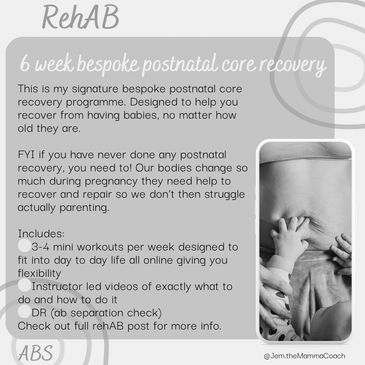 Postnatal core recovery program for new mothers, offering flexible 3-4 minute workouts online.
