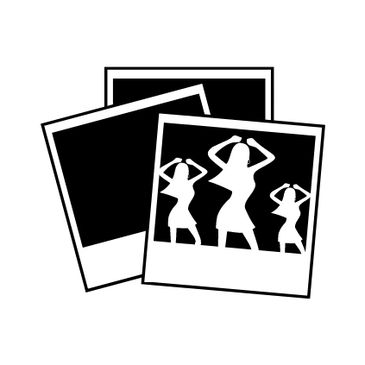 Three polaroids piled &  in black & white. First photo features 3 female silhouettes dancing.