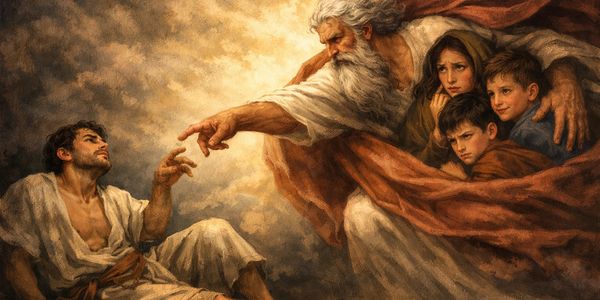 A painting inspired by divine creation with God reaching out to Adam.